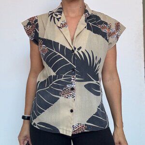 Vintage Palms Floral Cotton Button Down Shirt